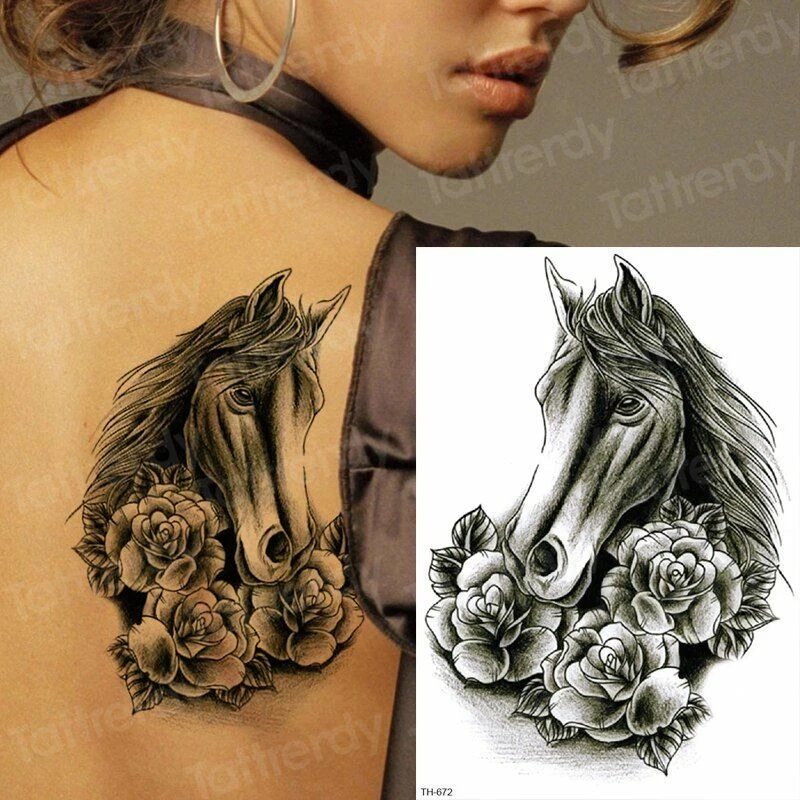 1sheet Black Rose Waterproof Tattoos Mehndi Horse Temporary Tattoo Body Art  Deca | eBay