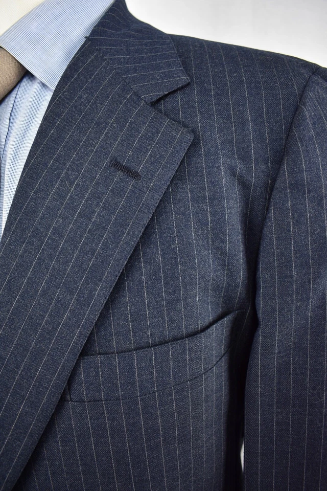 Traje Southwick 1976-1994 lana a rayas azul 3/2 rollo dos piezas talla: 44L Foto 3 de 4