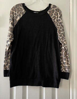 Heimish USA Women Size Small Leopard Print Black Stretchy Y2K Top Shirt