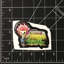 Marshydro - Vinyl Sticker Skeleton Smoking Weed Head on Fire Mars Hydro