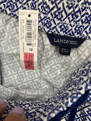 NWT Women's Lands' End Royal Indigo Print Print Soft Pant Sz 12 Elastic Waist - Picture 2 of 6