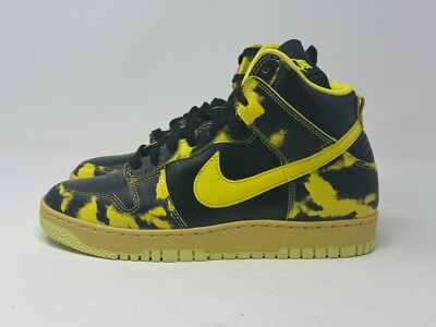 Nike Men's Dunk Hi 1985 SP Yellow Acid Wash Black White Shoes DD9404 001
