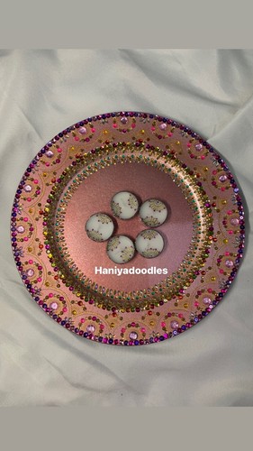 Mendhi thaal henna Asian Wedding candles thaal pink gold Pakistani Wedding - Picture 6 of 14
