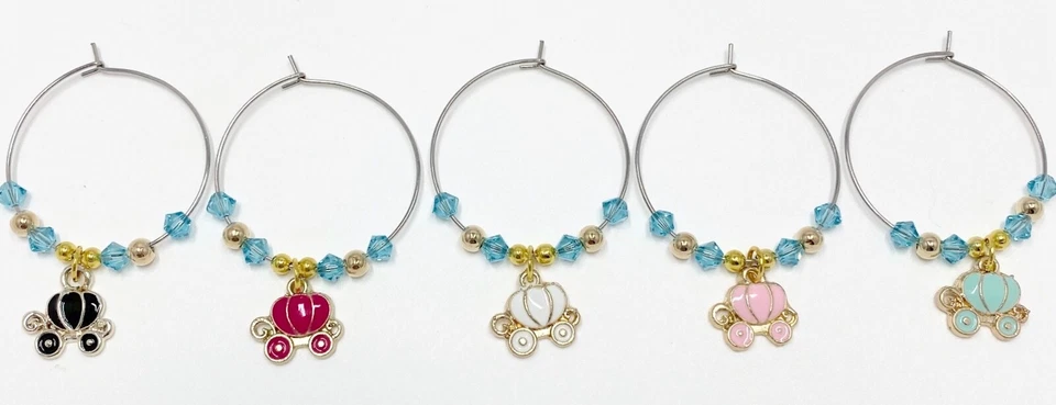 5X Halloween Pumpkin Carriage Wine Glass Ring Swarovski Crystal Wine Glass Hooks - Image 2 of 4