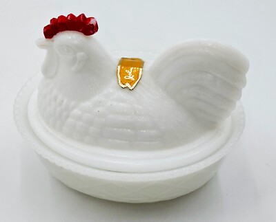 Hen on Nest Milk Glass Covered Dish John E Kemple