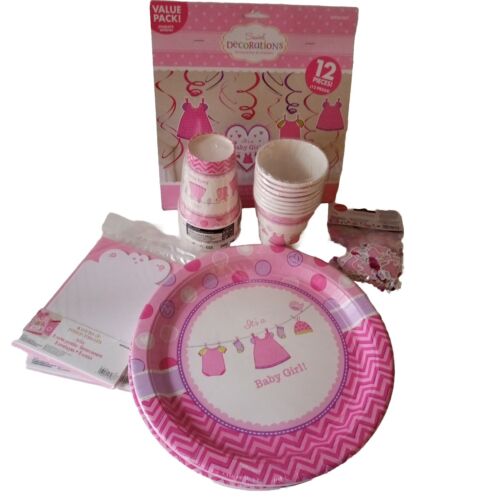 Party Supplies Baby Shower Girl Kit, 16 place settings Plates Cups Thank You New - Picture 1 of 7