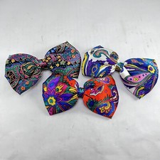 3 Vintage Hair Bow Satin Silk Spring Clasp Clips 80s 90s Retro Paisley Print