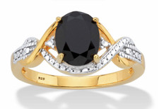 OVAL GENUINE ONYX TWO TONE CROSSOVER GP RING 18K GOLD STERLING SILVER 6 7 8 9 10
