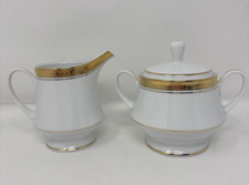Contemporary Fine China by Noritake Legacy Gold #4280 Creamer & Sugar Bowl w Lid