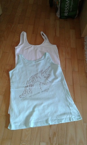 Longtop in weiß/Top mit Einhorn in mint - für Mädchen - Gr. 164/XS - gebraucht