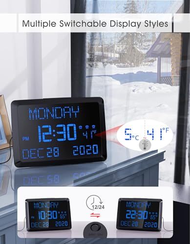 Digital Wall Clock, 11.5 Extra Large Display Calendar Alarm Day Clock with Date - Picture 5 of 9