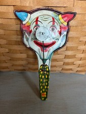 Vintage Noise Maker Circus Clown Devil Tin Litho U.S. Metal Toy Mfg. Co. EUC