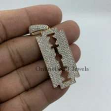 1.66ct Tester Pass Moissanite mens Classic Razor Blade Pendant Silver FREE GIFT