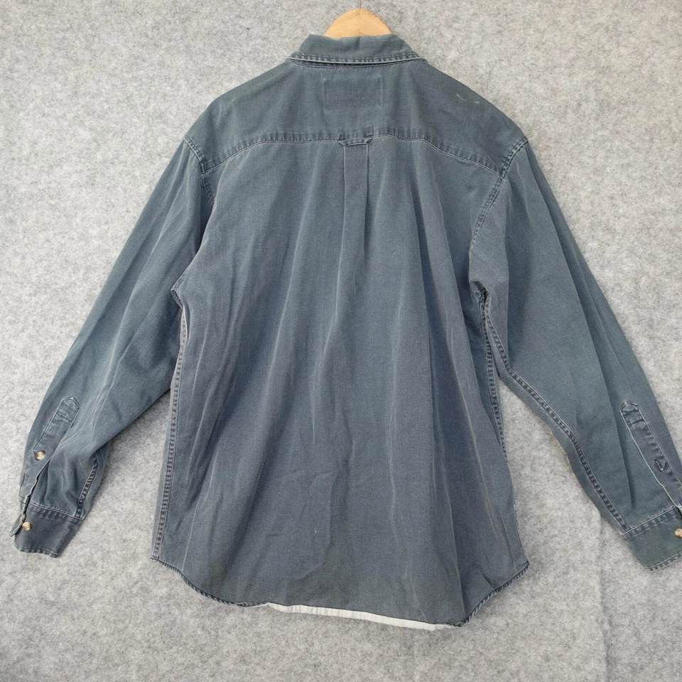 Vintage Western Denim Shirt Mens L DOUBLE IMPACT Blue Twill Mod Cowboy Thick - Image 2 of 4