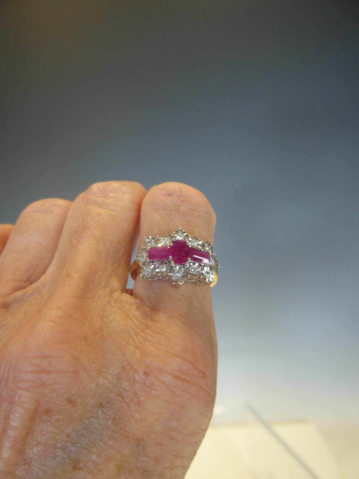 Solid 9ct Gold Real Diamond & Ruby Art Deco Inspi… - image 8