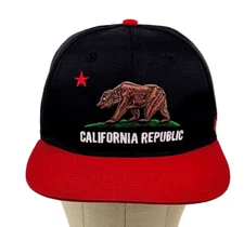 California Republic Snapback Hat Embroidered Bear 47 Brand Black Red Cap