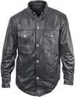 Mens Leather shirt Genuine Lambskin Motorcycle Button Slim Black Jacket Shirt