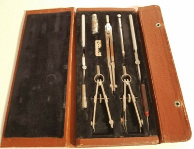 Vintage CHARVOS No 874 Drawing Instruments DRAFTING SET Compass CASE & More
