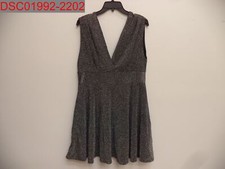 Fraiche by J Women's Black Silver Shimmer Deep V-Neck Fit & Flare Minidress, XL