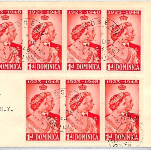DOMINICA KGVI FDC 1948 SILVER WEDDING Reg'd *ROSEAU* Super BLOCK Franking YR69 - Picture 4 of 10