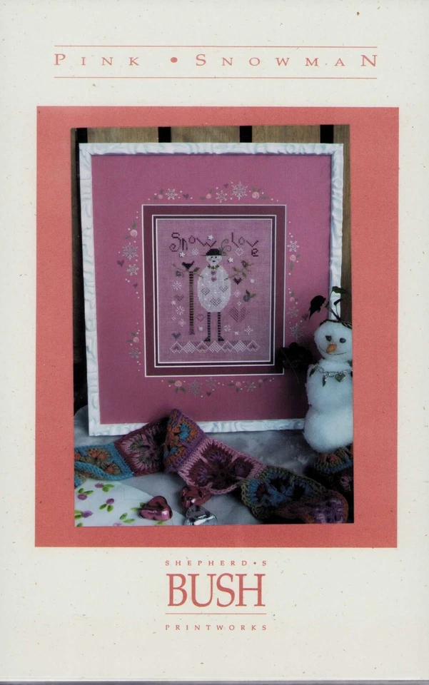 Cross Stitch Embroidery Shepherds Pink Snowman Birds Hearts Valentines - Image 2 of 3