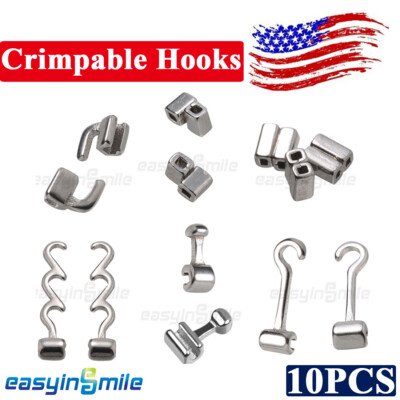 #ad 10pc Dental Stops Orthodontic Crimpable Hooks Short Long Left Cross tubes Braces $8.89