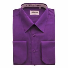 BERLIONI ITALY MEN'S DRESS SHIRT FRENCH CONVERTIBLE CUFF NEW DRESS SHIRT PURPLE