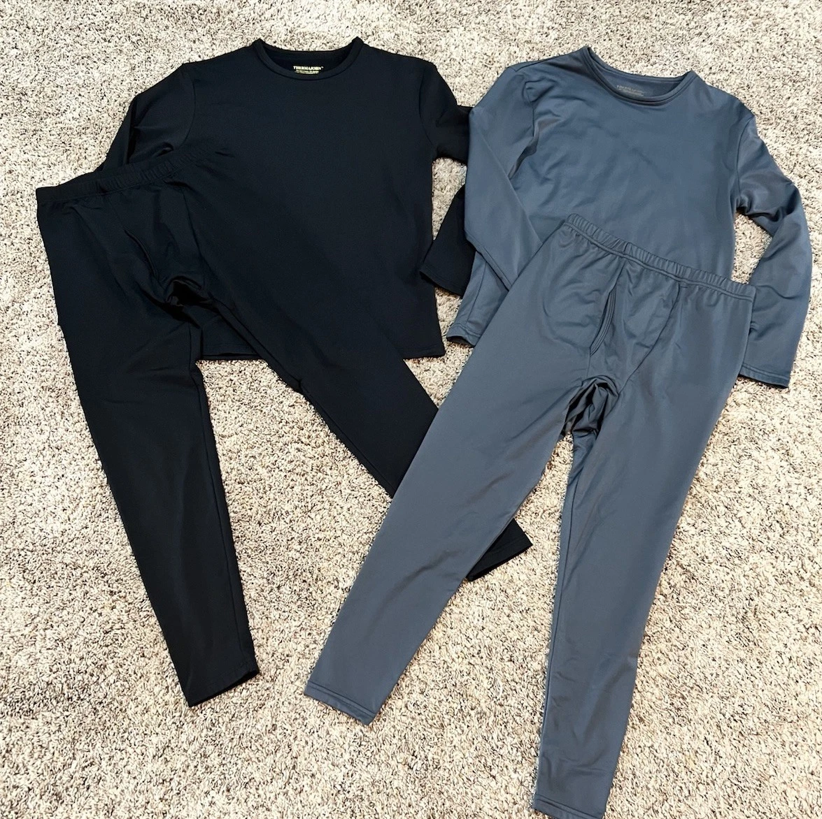 2 Sets Thermajohn~Long Johns Thermal Underwear Base Layer Set ~ Black/Gray~ XS