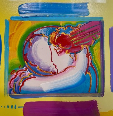 Peter Max, I Love the World, Mixed Media Painting on Paper, Original art signed