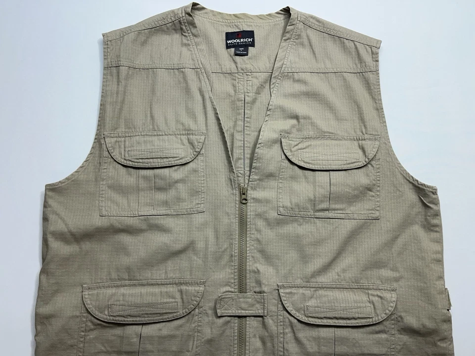 Woolrich Elite Series Tactical Vest Mens Large Khaki RipStop Hunting Fishing - Image 2 of 4