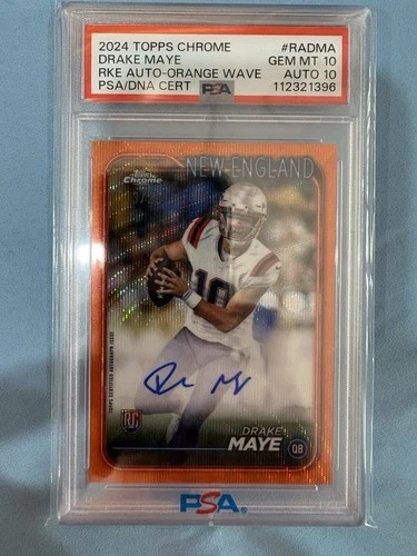 2024 Topps Chrome Drake Maye Rookie RC #RA-DMA Orange Wave /25 Auto 10 PSA 10
