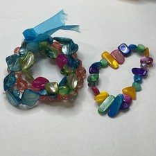 Set of multi colored faux stone beaded bracelets stretch style versatile trendy