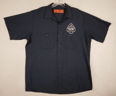 Red Kap Men's Large Navy Two Wheels For Life Graphic Button-Up Work Shirt 2010