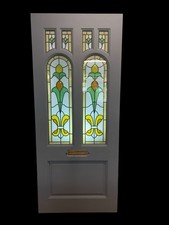 Edwardian Stained Glass Front Door Leaded Triple Glazed Reclaimed Refurbed Old