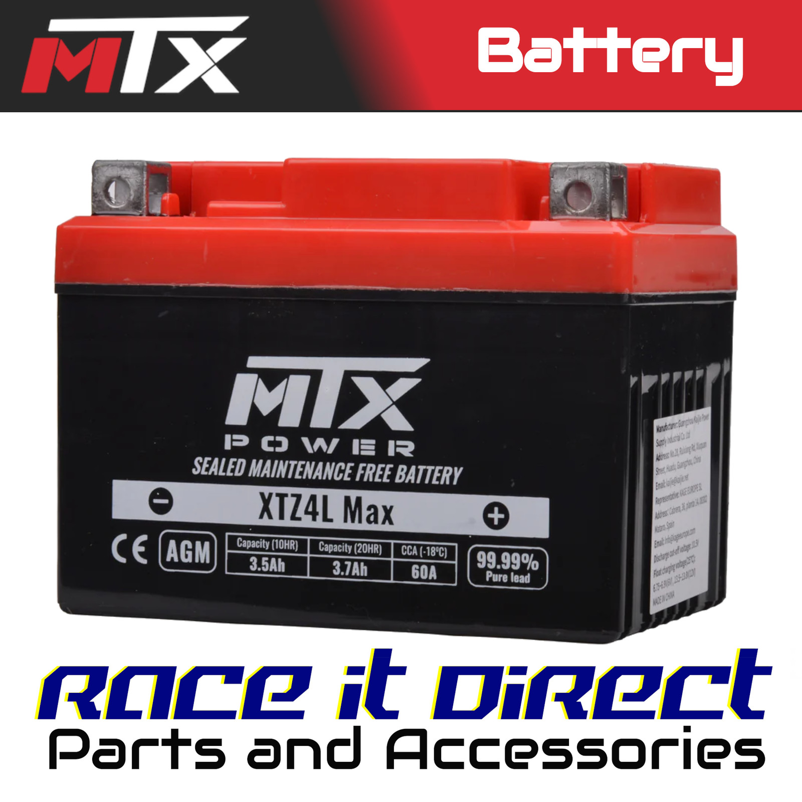 AGM Battery for APRILIA MX 125 2004 MTX