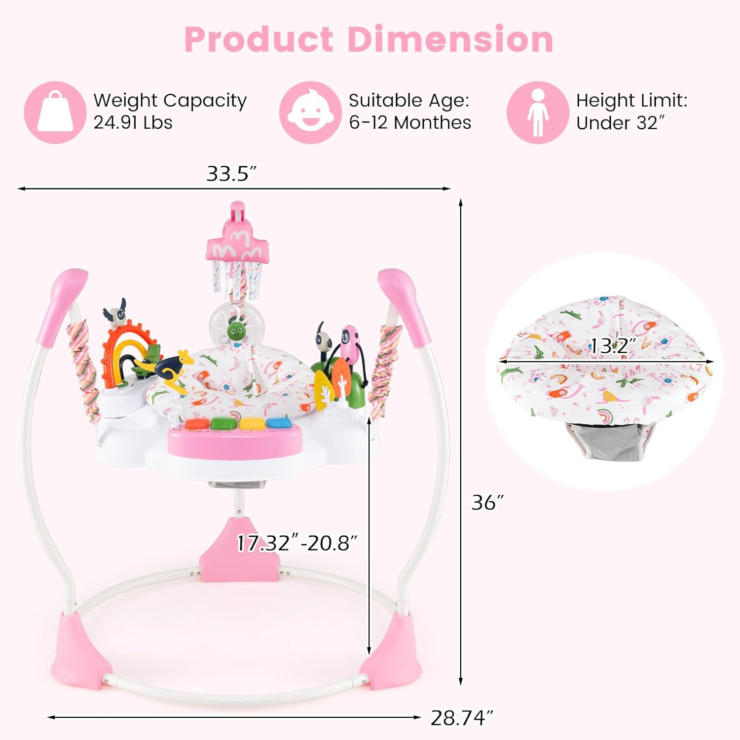 Baby Activity Center Jumper with Music, Light, Interactive Toys, 360°Rotating Se