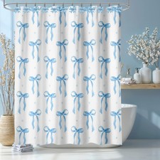 Blue Bow Shower Curtain for Girls - Cute Aesthetic Bathroom Decor Set with 12...