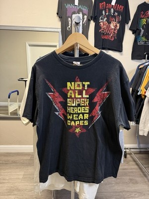 Vintage Six Flags Theme Park Super Heroes T Shirt Adult XL Black Grunge Y2K