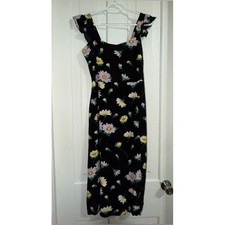 Women's size 10 dress Black Floral Midi Dress with Ruffle Straps loft sun dress