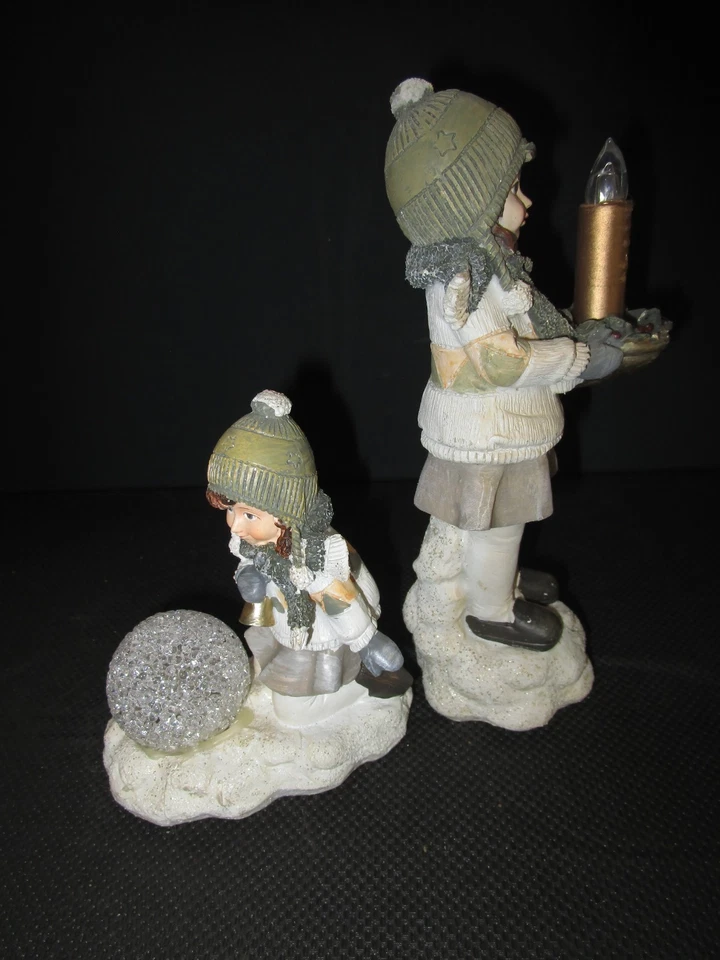 2er Set Dekofigur Winterkinder mit Licht -LED, grau,Formano, Unikat, Weihnachten - Bild 2 von 4