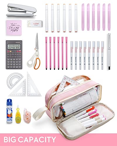 Federmäppchen für Erwachsene Ästhetische Federtasche für Teen College Reißverschluss Etui Pink-TW - Bild 4 von 7
