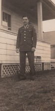 1940s Handsome Soldier Man Army Uniform Home Porch Full Length Military Portrait
