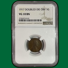 1917 Doppio Die Dritto DDO Lincoln Grano Centesimo Moneta Molto Buona NGC VG10 #37759