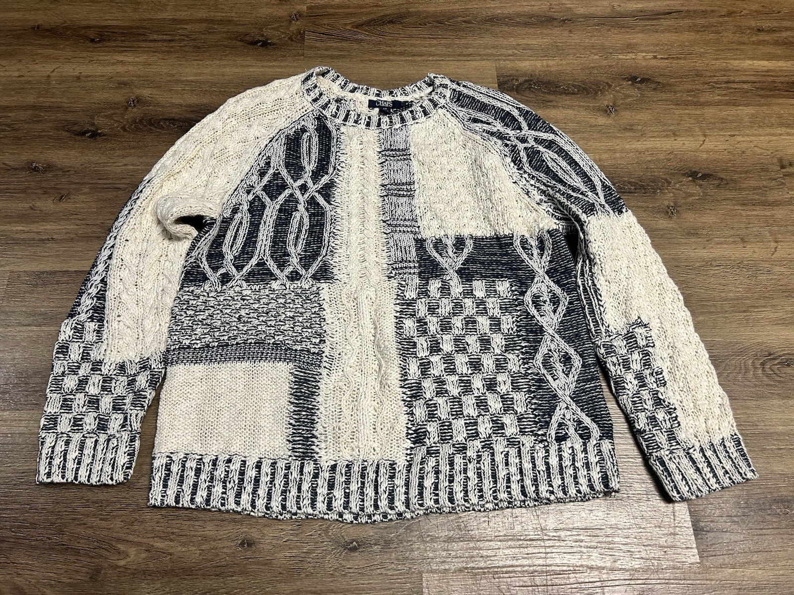 Chaps Cable Knit Patchwork Sweater Women’s LG Pre… - image 1