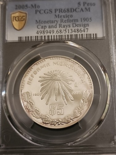 2005 MEXICO 5 PESOS REFORMA MONETARIA PF-69 PCGS GOLD SHIELD - Picture 2 of 3