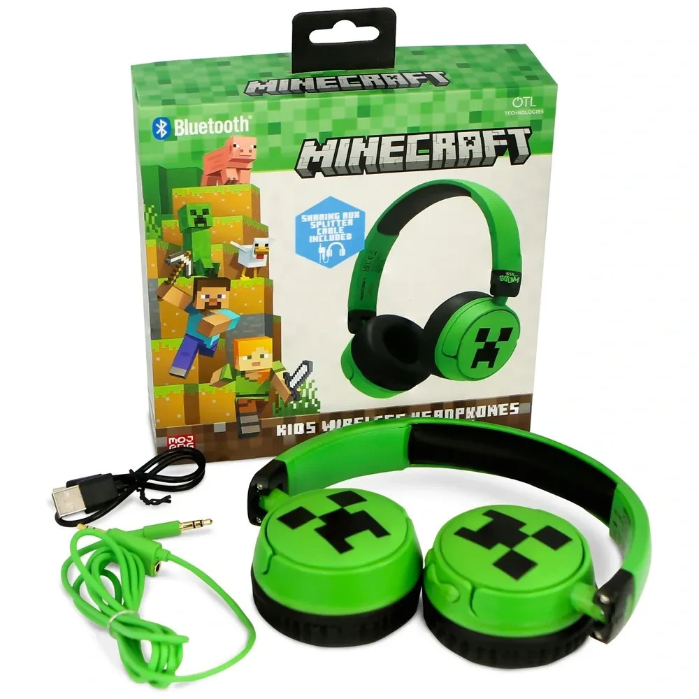 OTL Technologies Minecraft Creeper Auriculares Inalámbricos Plegables con Iluminación LED