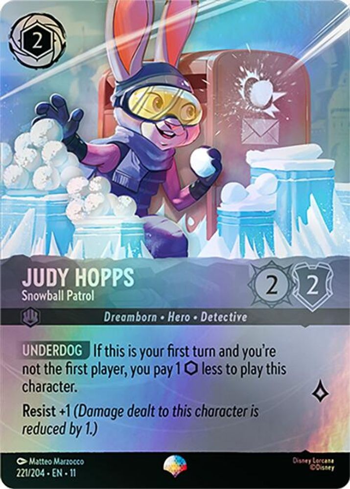 Judy Hopps - Snowball Patrol #221 Lorcana Winterspell trading card — raw and PSA graded price guide