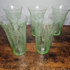 Vintage Uranium Glass Tumblers Grape Vine Etched Green Depression Glass Set of 5