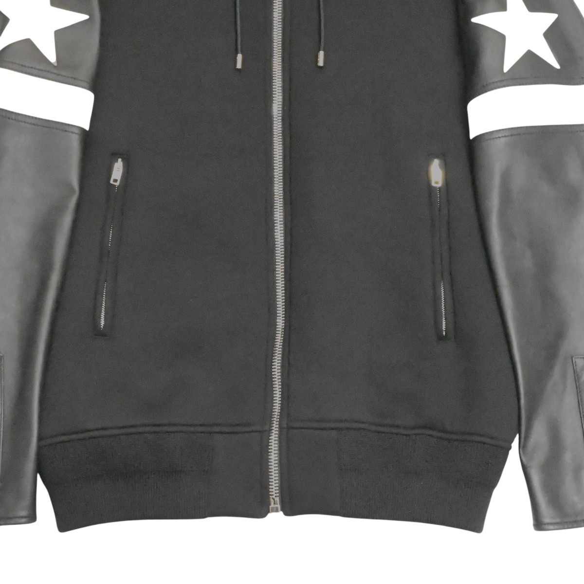 GIVENCHY Star Patch Lamb Leather/Rayon Zip Hoodie 50 Black/White