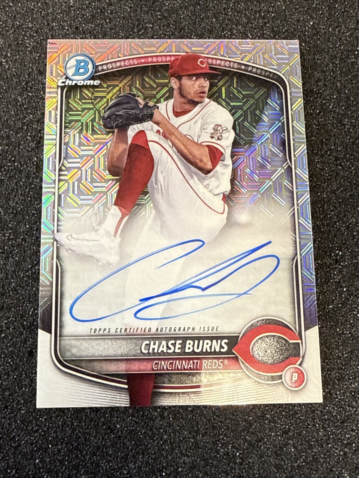 2025 Bowman #BMA-CB Chase Burns Chrome Prospect Autographs Mojo Refractor